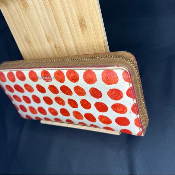 Coach White and Red Polka Dot Zip Wallet - Picture 2 of 11